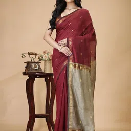 SLAGHA Woven Design Zari Silk Cotton Taant Saree-21