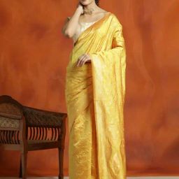 Jaipur Kurti Yellow Woven Saree With Unstitched Blouse-picture-29