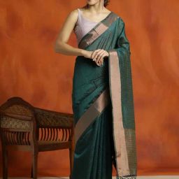 Jaipur Kurti Green Woven Saree With Unstitched Blouse-picture-44