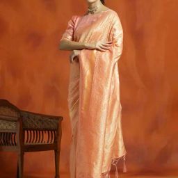 Jaipur Kurti Peach Woven Saree With Unstitched Blouse-image-99