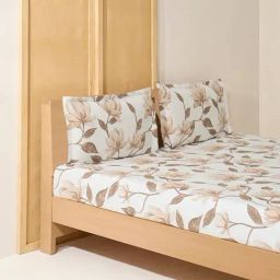 Westside Home Beige Botanical King Bed Flat Sheet and Pillowcase Set-image-54