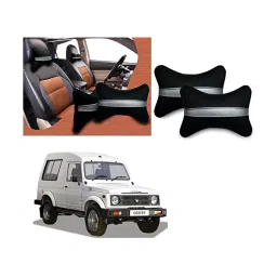 Auto Pearl Black Silver Strip Car Neck Cushion/Neck Pillow Compatible with Maruti Suzuki GypsyKing-29