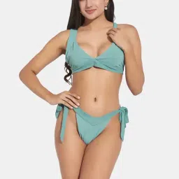 Secrets By ZeroKaata Green Plain Swimwear Bra Panty Set-picture-24