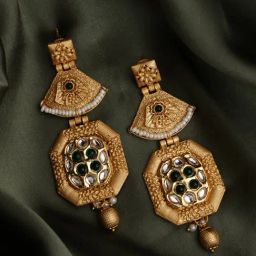 Panash 22CT Gold Plated Kundan Studded Dangler Earrings-image-69