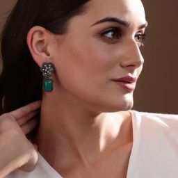 Panash Black Rhodium Plated CZ Studded Contemporary Drop Earrings-3
