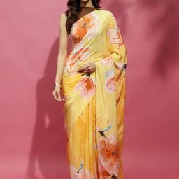 navyasa by liva Yellow Floral Printed Saree-picture-19