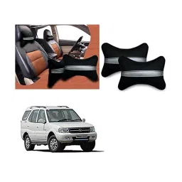 Auto Pearl Black Silver Strip Car Neck Cushion/Neck Pillow Compatible with Tata Safari Storme-18
