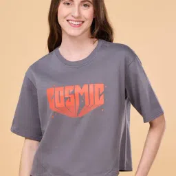 Enamor Grey Cotton Printed Lounge T-Shirt-picture-31