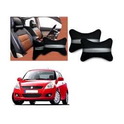 Auto Pearl Black Silver Strip Car Neck Cushion/Neck Pillow Compatible for Maruti Suzuki Swift Type 2-85