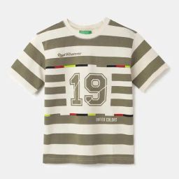 United Colors of Benetton Kids Green Cotton Striped T-Shirt-image-56