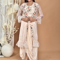 Morchari Hand Embroidered Crop Top & Jacket With Skirt Co-Ords-image-70