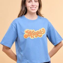 Enamor Elemental Blue Cotton Printed Lounge T-Shirt-image-12