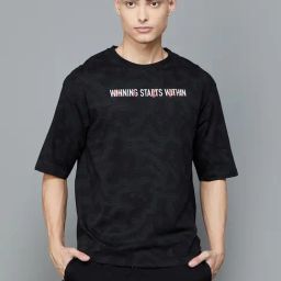 KAPPA Black Cotton Regular Fit Printed Sports T-Shirt-image-83