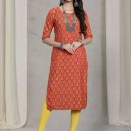7Threads Women Ethnic Motifs Printed Thread Work Floral Crepe Kurta-image-76