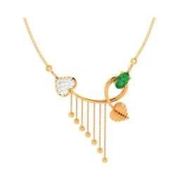 P.C. Chandra Jewellers 22k Yellow Gold Green Stone Leafy Necklace for Women & Girls-picture-5