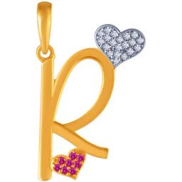 P.C. Chandra Jewellers 14k Yellow Gold 'R' Letter Pink & White Studded Pendant for Women & Girls-image-27