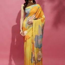 navyasa by liva Mustard Floral Printed Saree-image-61