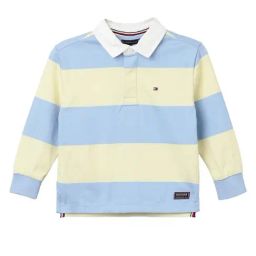 TOMMY HILFIGER Lemon Zest & Vessel Blue Coloblock Relaxed Fit Polo T-Shirt-image-58
