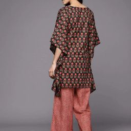 Libas Black & Maroon Cotton Printed Kaftan and Pyjamas Set image 3