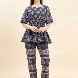 Sweet Dreams Grey Cotton Printed Top & Pyjama Set-image-54