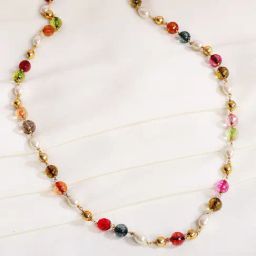 Abdesigns Long Golden Multicolour Jaipuri Beads Pearls Mala without Earrings-image-27