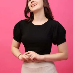 Cation Black Plain Crop Top-picture-23