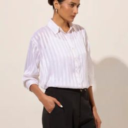 Wardrobe by Westside Ivory Self-Striped Shirt with Camisole-image-85