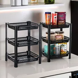 Kuber Industries Black 2 Pieces Long Lasting 3 Tier Kitchen Organisers-57