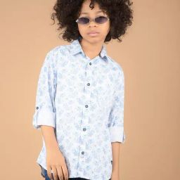 Crimsoune Club Boys Blue Cotton Floral Shirt-image-51