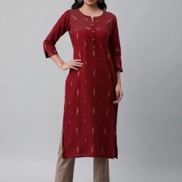 Kami Kubi Maroon Cotton Printed Straight Kurta-picture-30