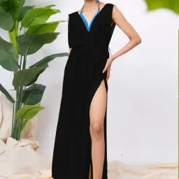 Erotissch Black Polyester Beachwear Cover Up Dress-image-95