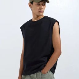 Nuon by Westside Black Solid Relaxed-Fit Cotton T-Shirt-29