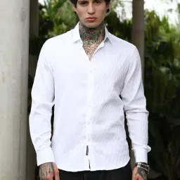 Campus Sutra White Poly Lycra Regular Fit Textured Shirt-image-69