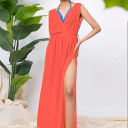 Erotissch Orange Polyester Beachwear Cover Up Dress-image-50