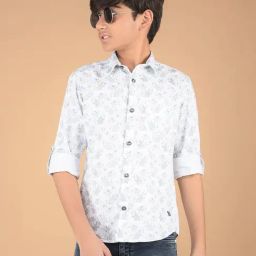 Crimsoune Club Boys Grey Cotton Floral Shirt-image-11
