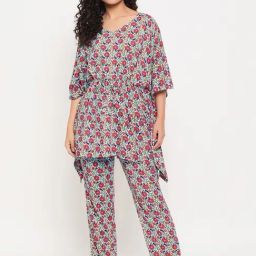 Clovia Blue Printed Tunic Pyjamas Set-image-76