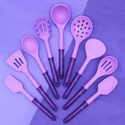 Amour Silicone Kitchen Utensils Set, (9 pcs with Holder) BPA Free for Cooking and Baking (Purple)-image-83