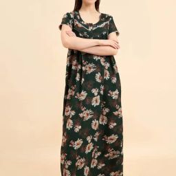 Sweet Dreams Green Cotton Floral Print Nighty-image-38