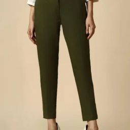 Allen Solly Green Cotton Plain Trousers-picture-16