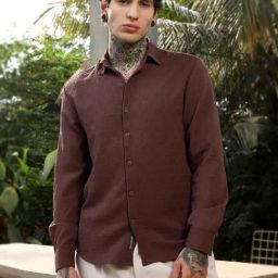 Campus Sutra Brown Poly Spandex Regular Fit Textured Shirt-image-47