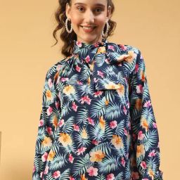 Oxolloxo Blue Regular Fit Printed Top-image-44