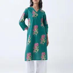 Utsa by Westside Teal Floral Pattern Straight Cotton Kurta-picture-30