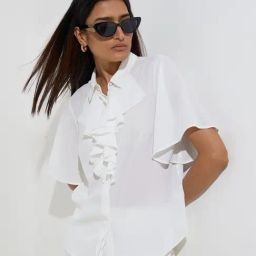 Wardrobe by Westside White Ruffle-Detailed Shirt-image-86