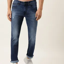 Flying Machine Men Blue Slim Tapered Michael Fit Low Distress Heavy Fade Stretchable Jeans-picture-45