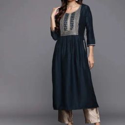 Libas Navy Embroidered Straight Kurta-image-11
