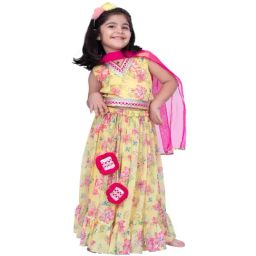 Twisha Girls Yellow Regular Fit Printed Lehenga Choli-image-20