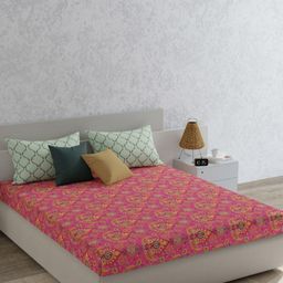 MYTRIDENT Utsav Pink Floral Printed 120 TC Pure Cotton Queen Bedsheet Set 2.28 m X 2. 54 m-image-69