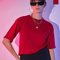 QIOA Pack Of 2 Round Neck Cotton Oversized Loose Fit Short T-shirt-image-22