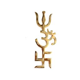 The Spiritual Living 2 Pieces Gold Toned Brass Swastik Om Trishul Wall Decor-image-95