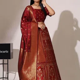 Mr Y Women Maroon Silk Woven Design Semi-Stitched Lehenga & Unstitched Blouse With Dupatta-picture-42